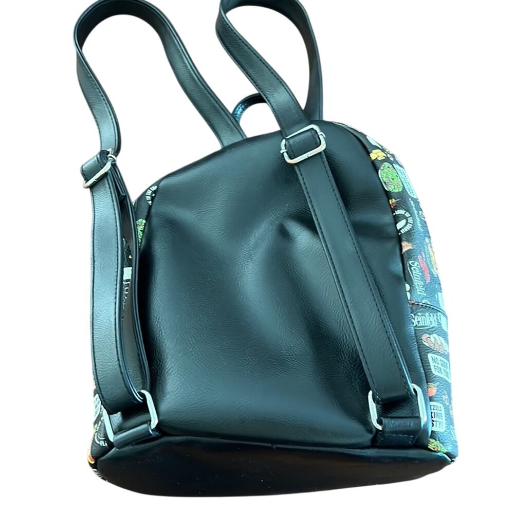 Funko Seinfeld Black Food Print Backpack Purse Faux Leather - Picture 6 of 12